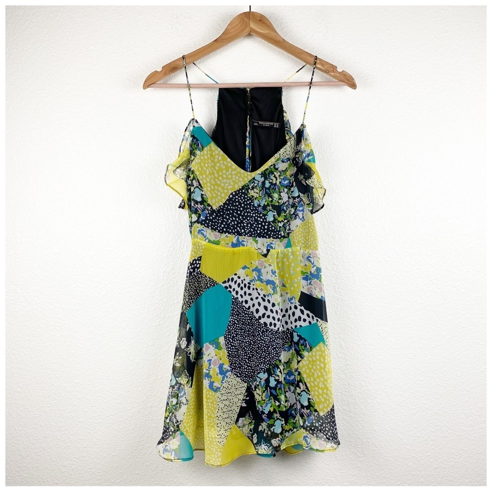 Zara Patchwork Ruffle Dress Size Medium‎ - Picture 3 of 9